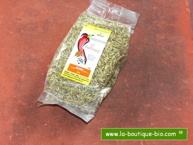 <b>FENNEL - WHOLE</b><br>GRE - SAUNF WHOLE<BR>Foeniculum Vulgare<br>ORGANIC CULTIVATION certified - 100 grs